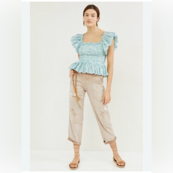 Anthropologie x Love the Label Smocked Ruffle Crop Top size XS - Picture 1 of 12